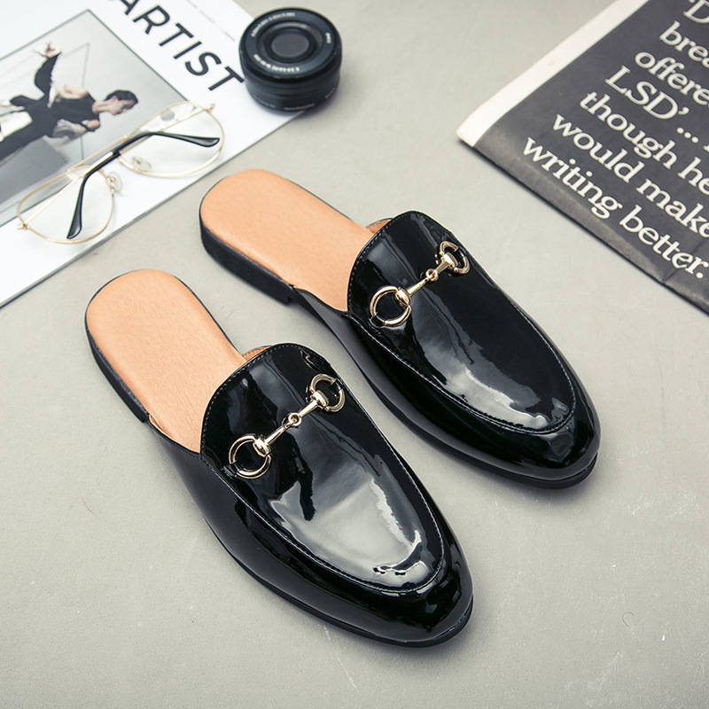 Summer Men's Bright Leather Semi-slipper Sandals foto 3