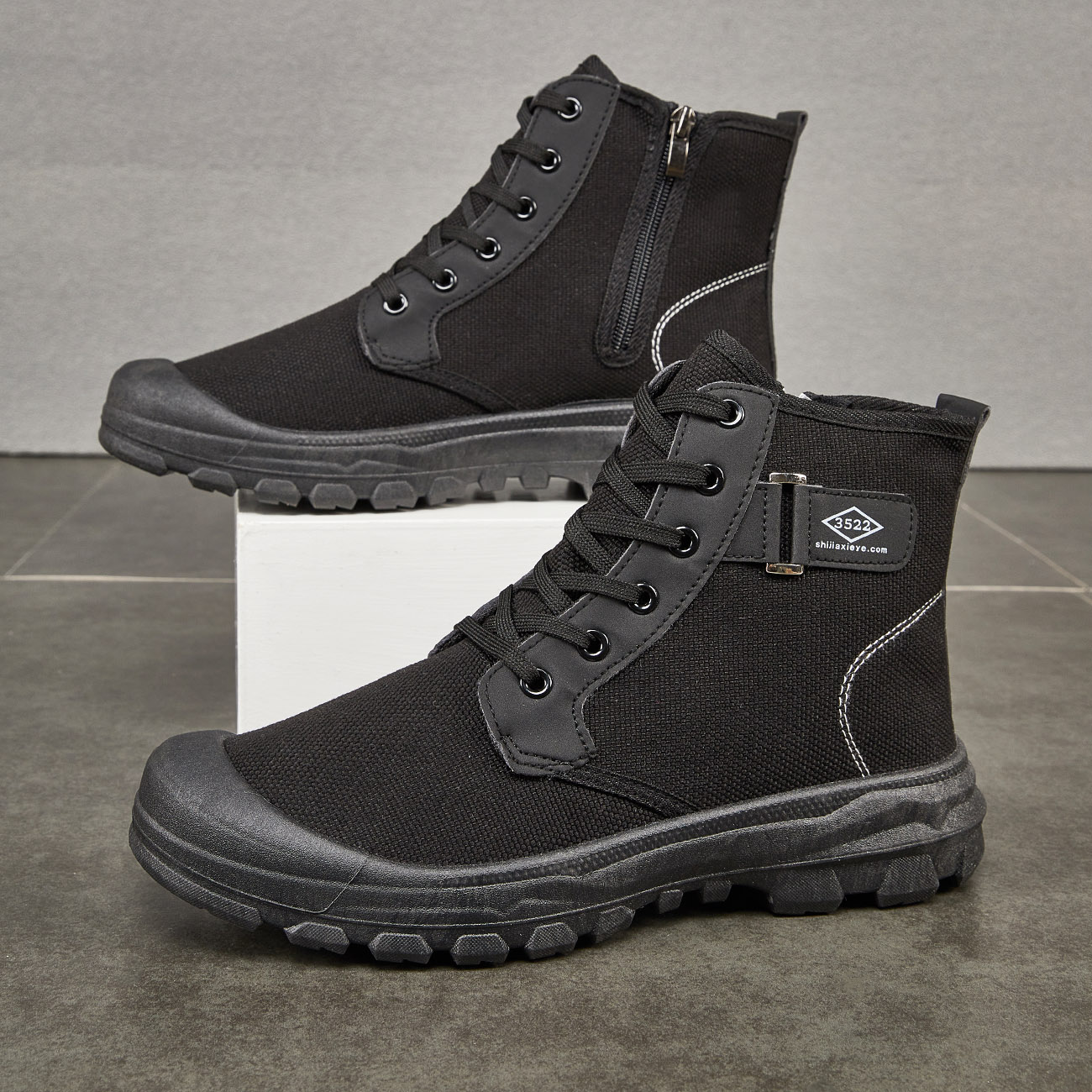 Men's High-top Side Zipper Waterproof Non-slip Wear-resistant Labor Protection Shoes foto 4