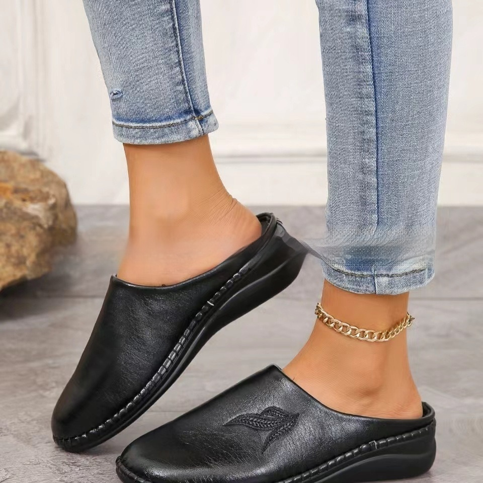 New Round Toe Flat Bottom Foreign Trade Plus Size Slip-on Lofter Half Slippers foto 3