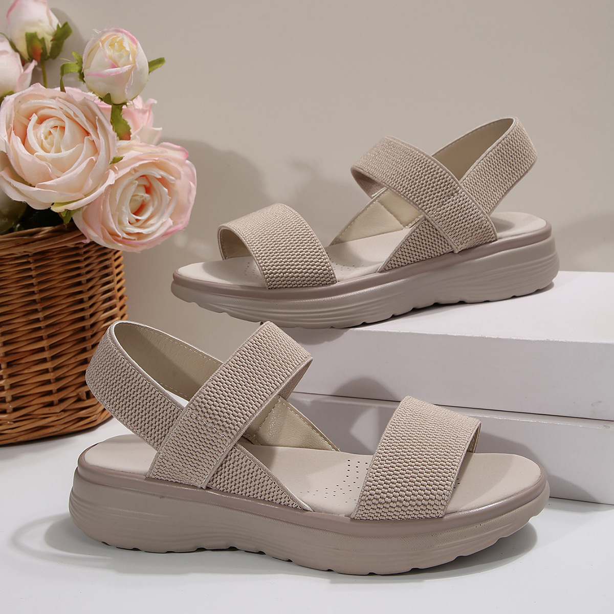 Platform Flat Peep-toe Elastic Strap Large-size Sandals For Women foto 2