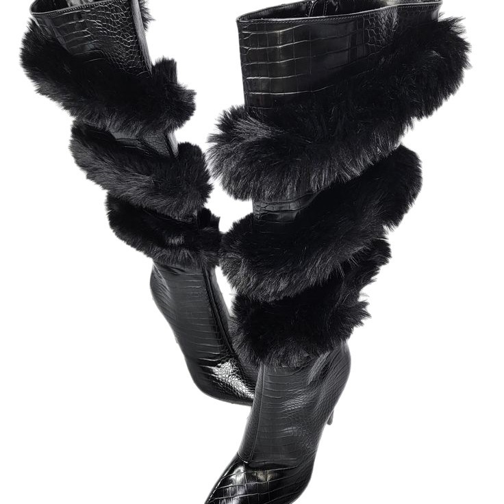 Foreign Trade Fashion Wool-Trim Pointed-toe Stiletto Boots foto 5