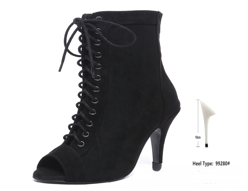 Women's Black Denim Gaobang Peep Toe High Heels foto 3