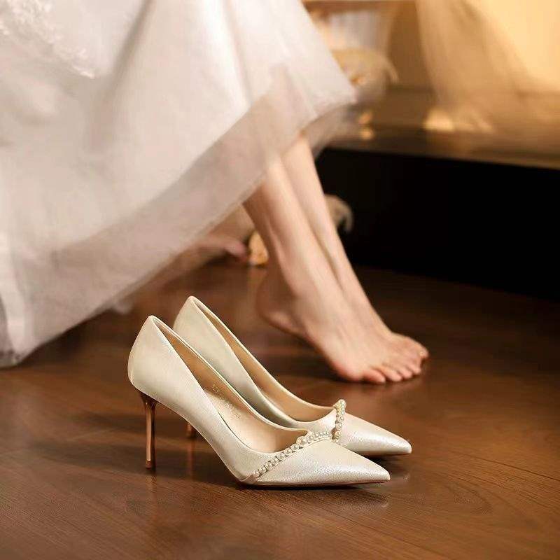 Pearl High Heels Women's Stiletto Beige foto 4