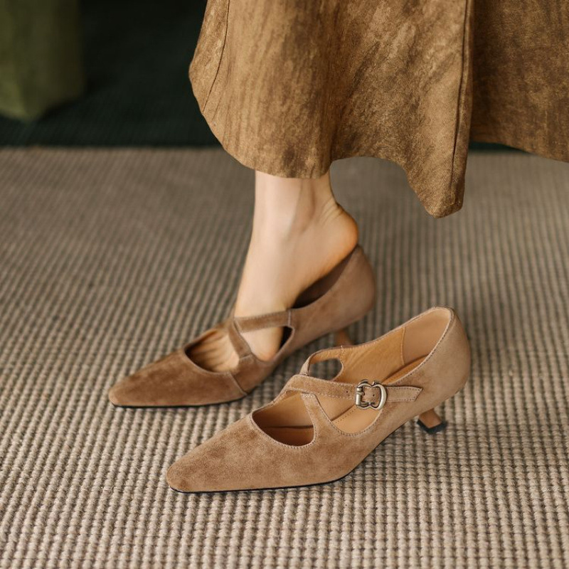 Womens Elegant Mid-heel Stiletto-pointed-toe Low-cut Mary Jane Shoes foto 5