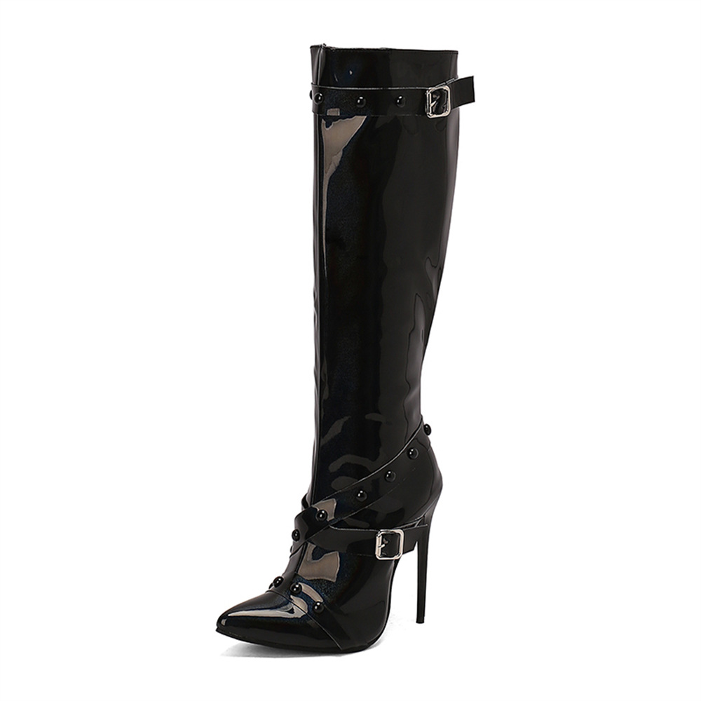 Womens Stiletto Heel Rivet Long Boots foto 4