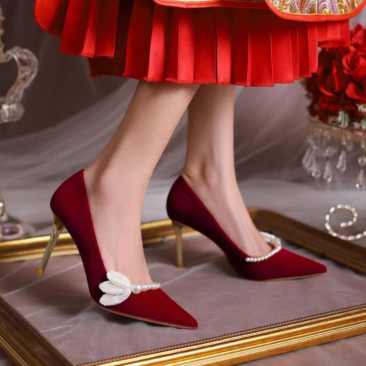 Women's Fashionable Red Pointed-toe High Heels foto 4