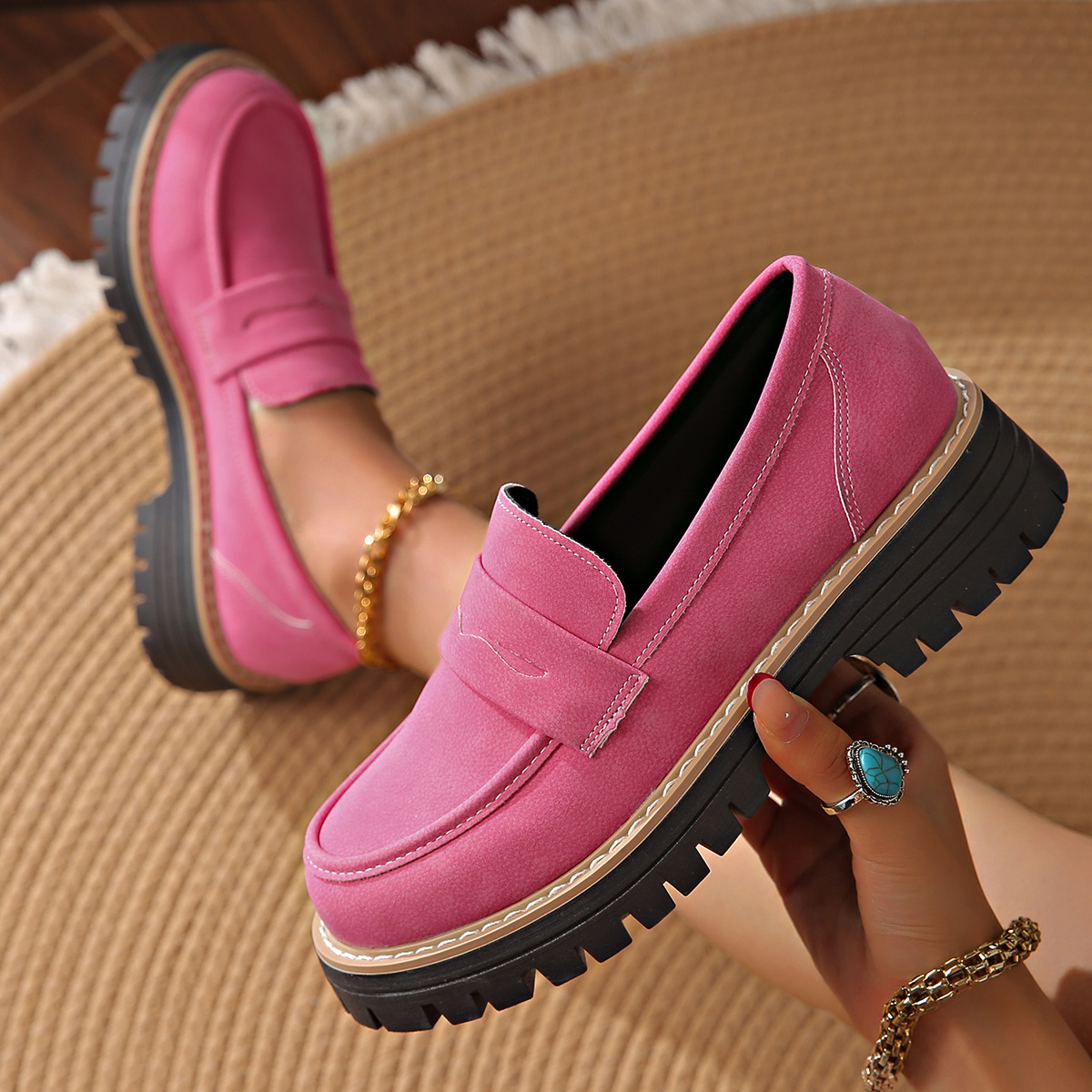 Women's Retro Solid Color Plus Size Casual Platform Shoes foto 5