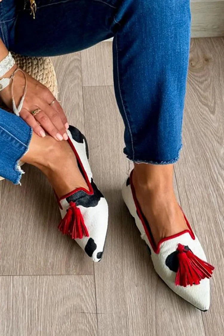 Women's Cows Pattern Tassel Casual Pumps foto 5