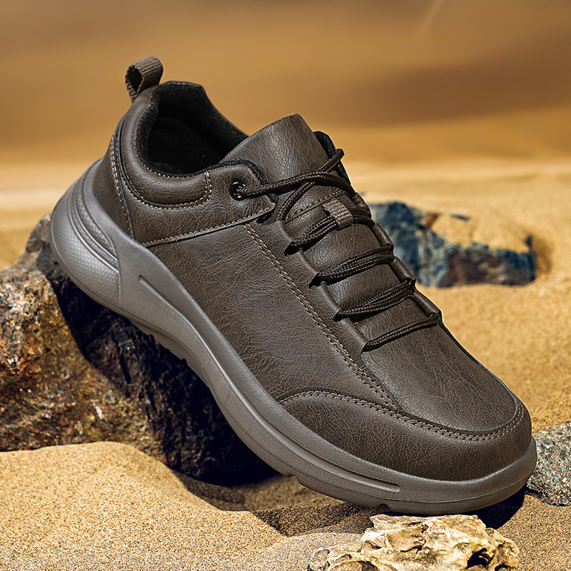 Mens Low-Top Round-Toe British-Style Fashion Leather Sneakers For Sports And Casual Wear
