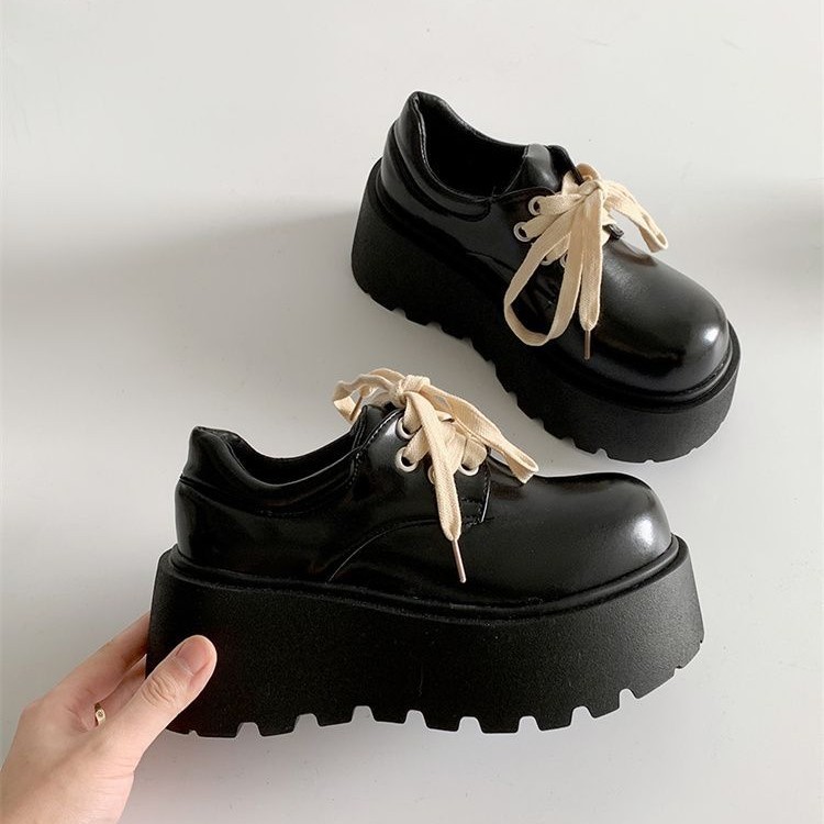 Retro British Matte Black Thick Sole Increased By Lace-up Leather Shoes foto 5
