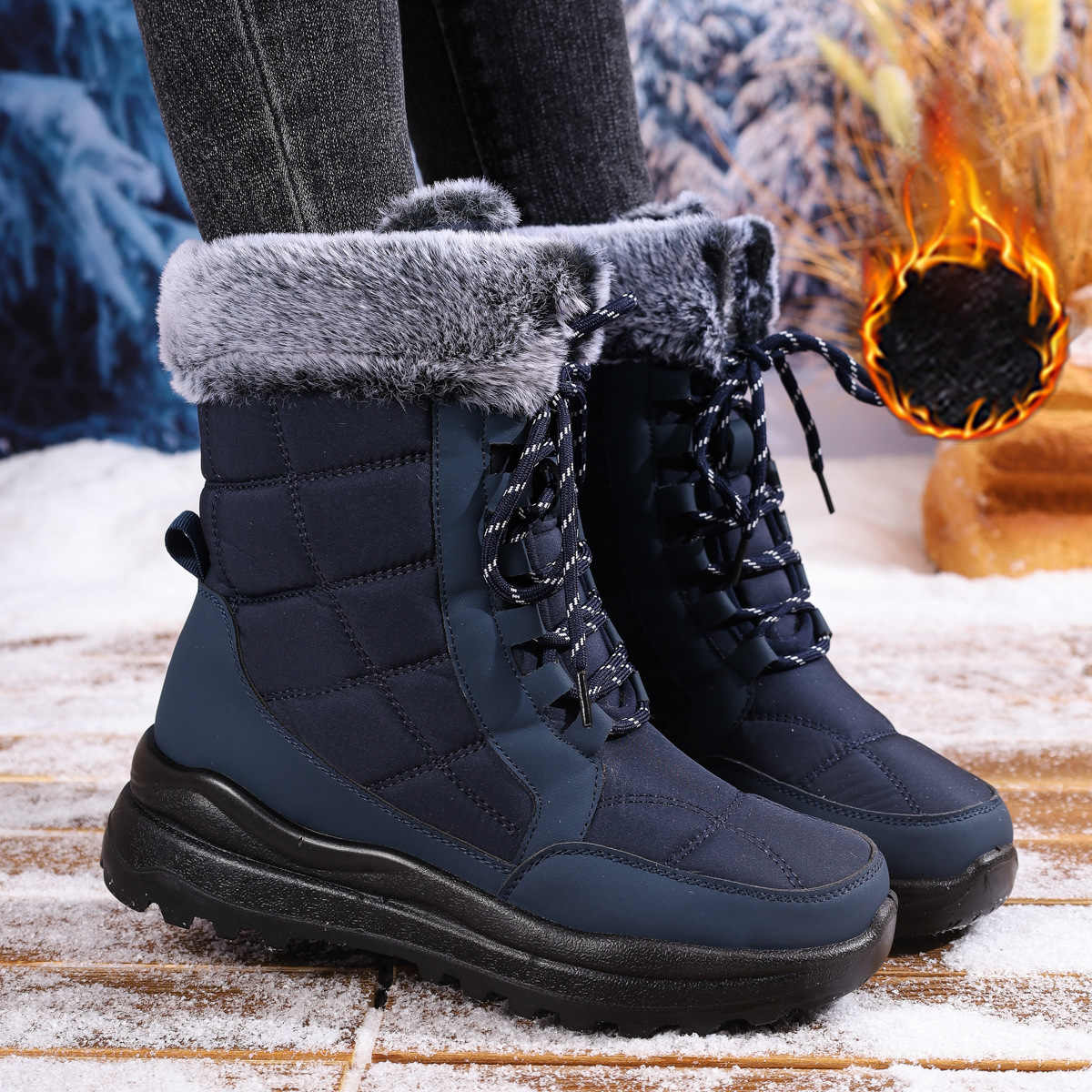 Women's High-top Snow Boots Fleece-lined Non-slip Waterproof Boots foto 5