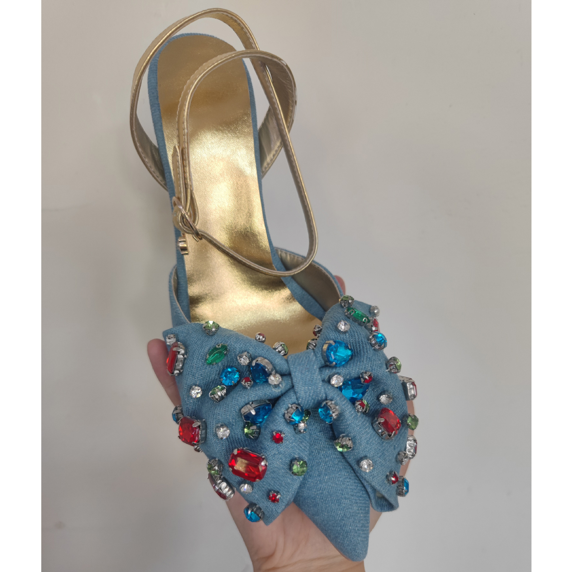 Bow Rhinestone Pointed Toe Closed Toe High Heel Plus Size Sandals foto 2
