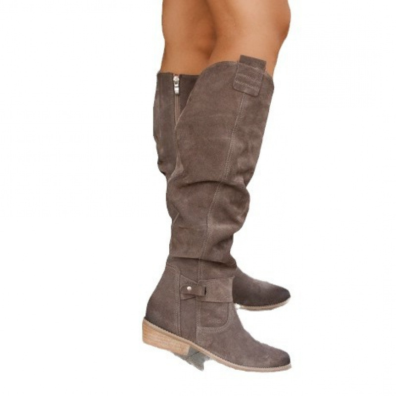 Low-Heel Side-Zip Plus-Size Suede Over-the-Knee Womens Boots foto 5
