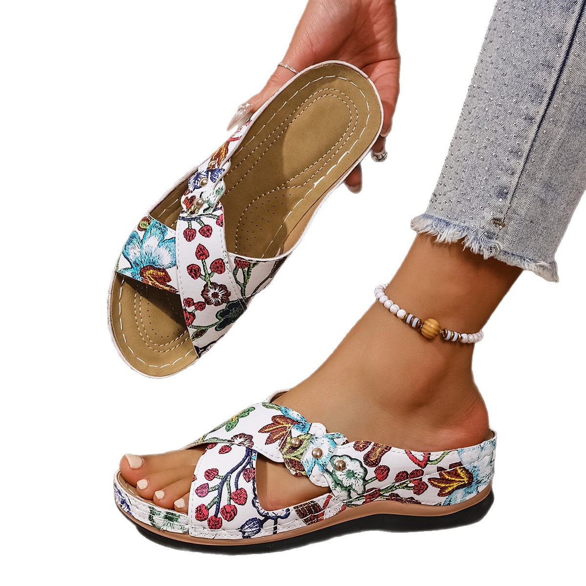 Womens Plus-Size Cross-Strap Soft-Soled Sandals foto 5