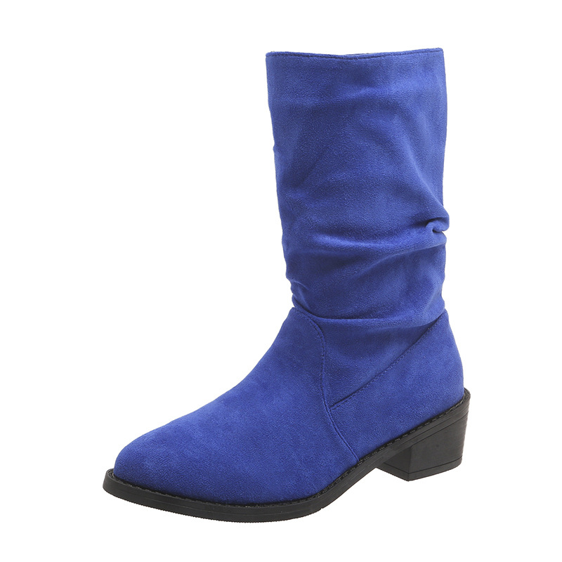Large Size Thick Heel Pointed Toe Mid-calf Smoke Pipe Boots For Women foto 2