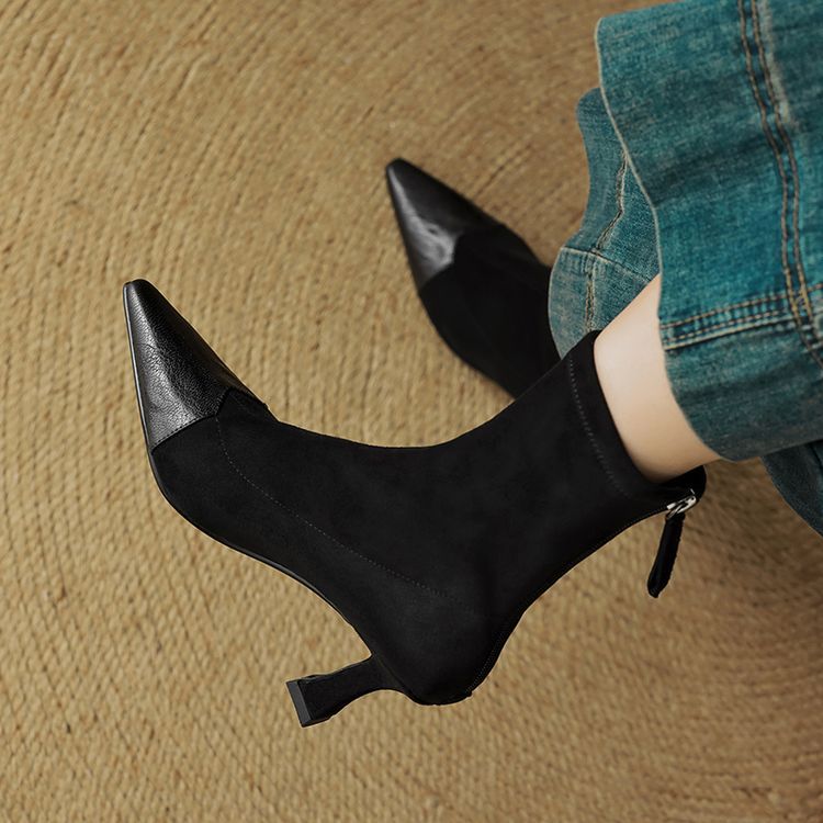 New AutumnWinter Retro Pointed-Toe Patchwork Slim Boots For Women foto 5
