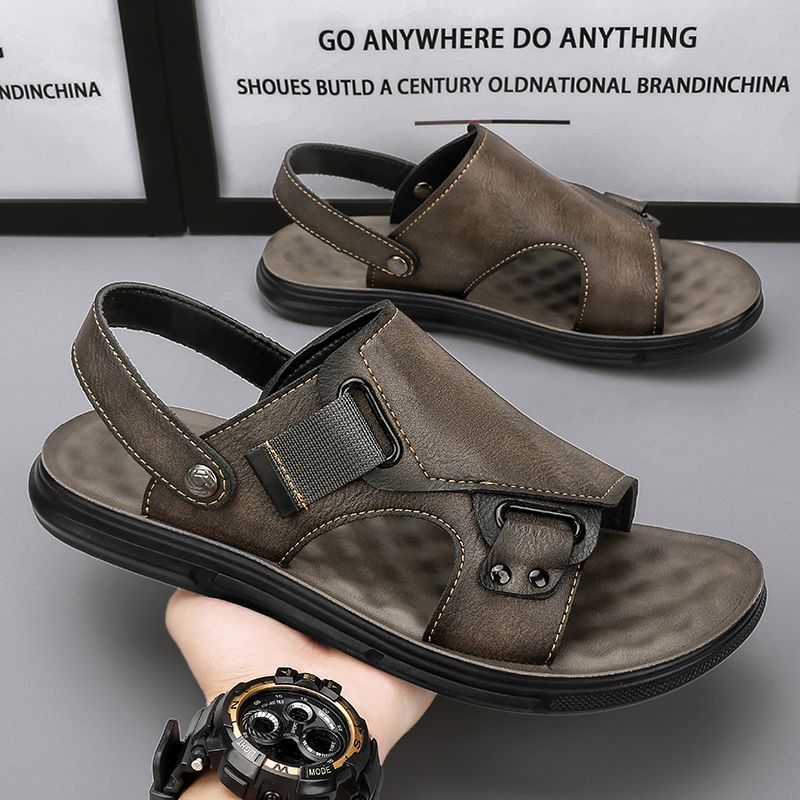Mens Leather Thick-Soled Non-Slip Beach Casual Soft-Soled Sandals foto 3