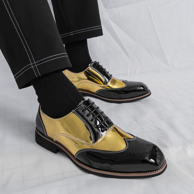 Brogue Plus Size Color Matching Trendy Young Men's Leather Shoes foto 4