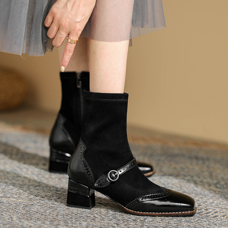 New Autumn Womens Boots Square Toe Chunky Heel Vintage Style foto 3