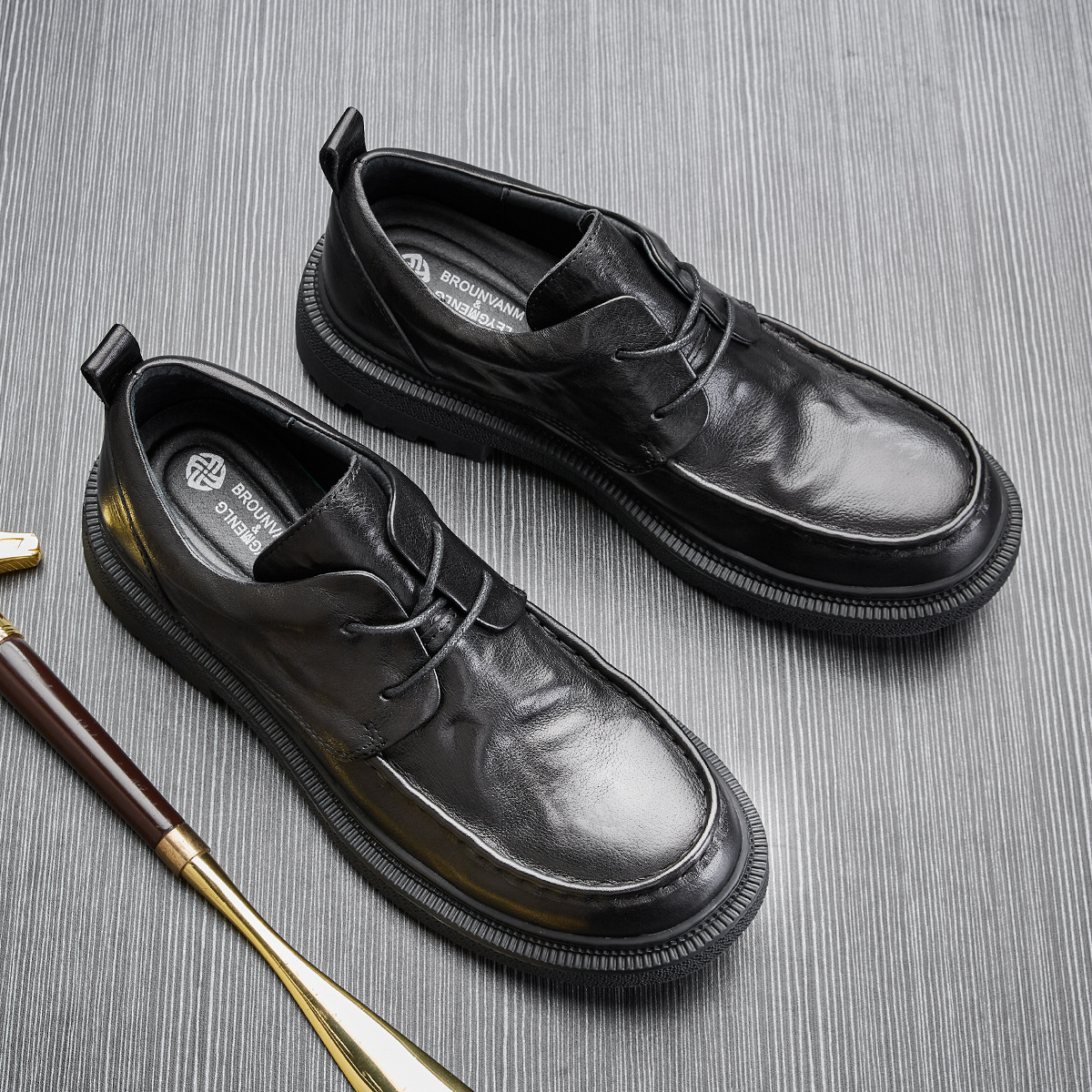 Casual Leather Shoes Men's Summer New Lace Up Round Toe Cowhide foto 4