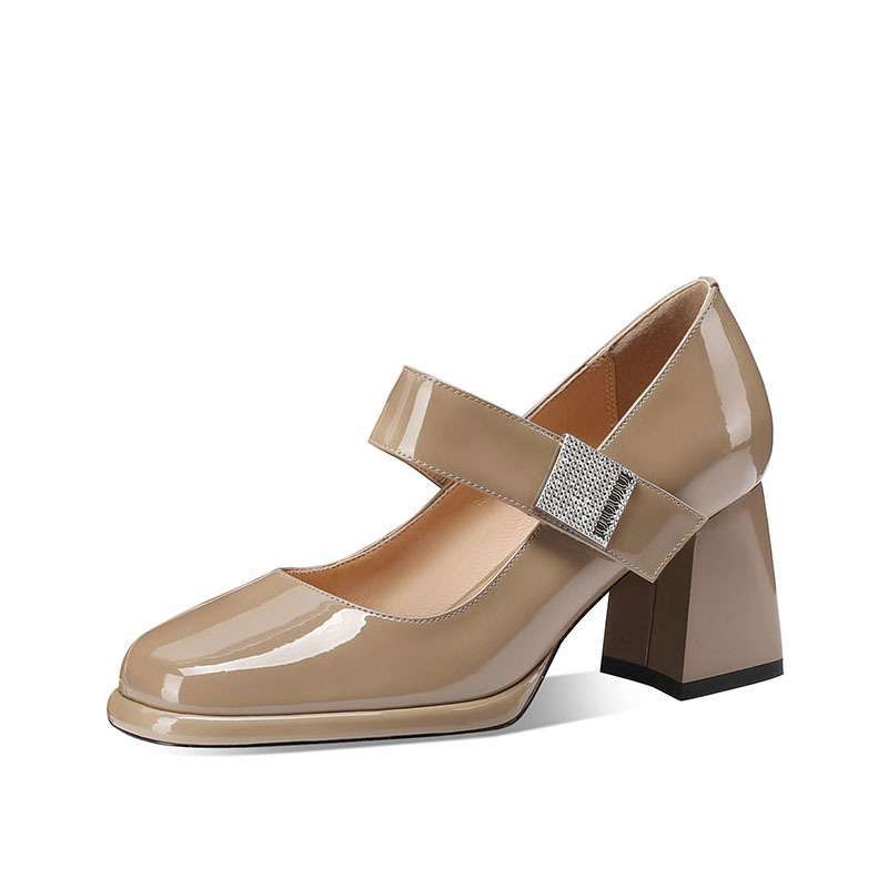 French-style Round-toe Low-cut Burgundy Mary Jane High Heels foto 3