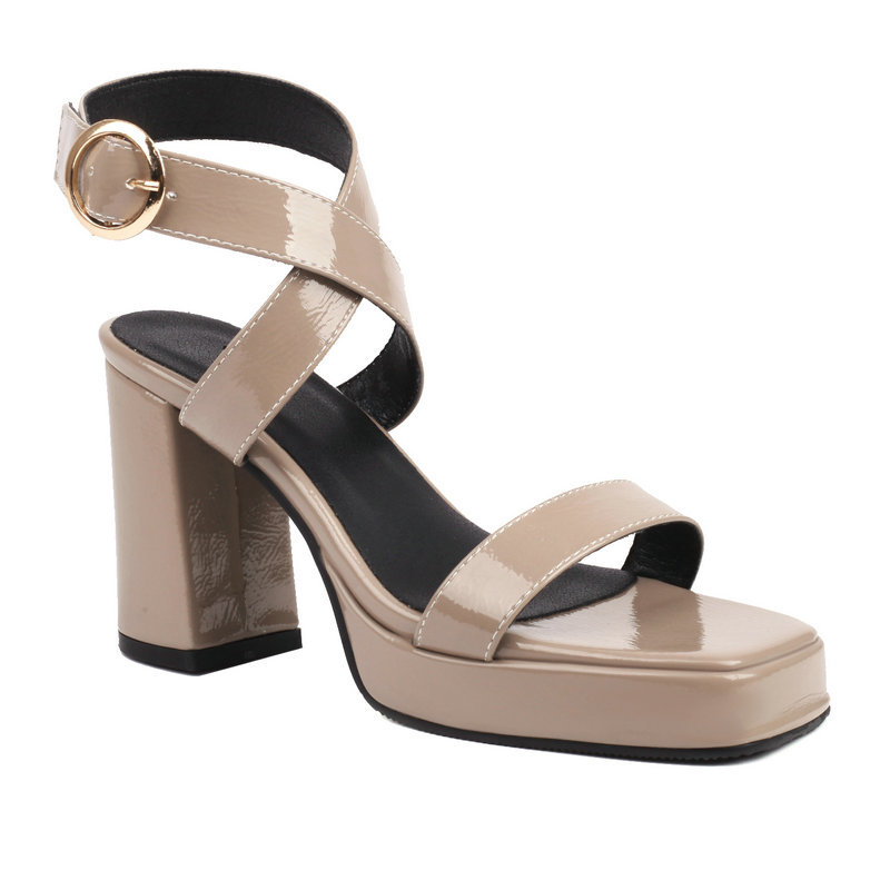 Square Toe Cross Buckle Strap Thick Bottom Chunky Heel Super High Heels foto 2