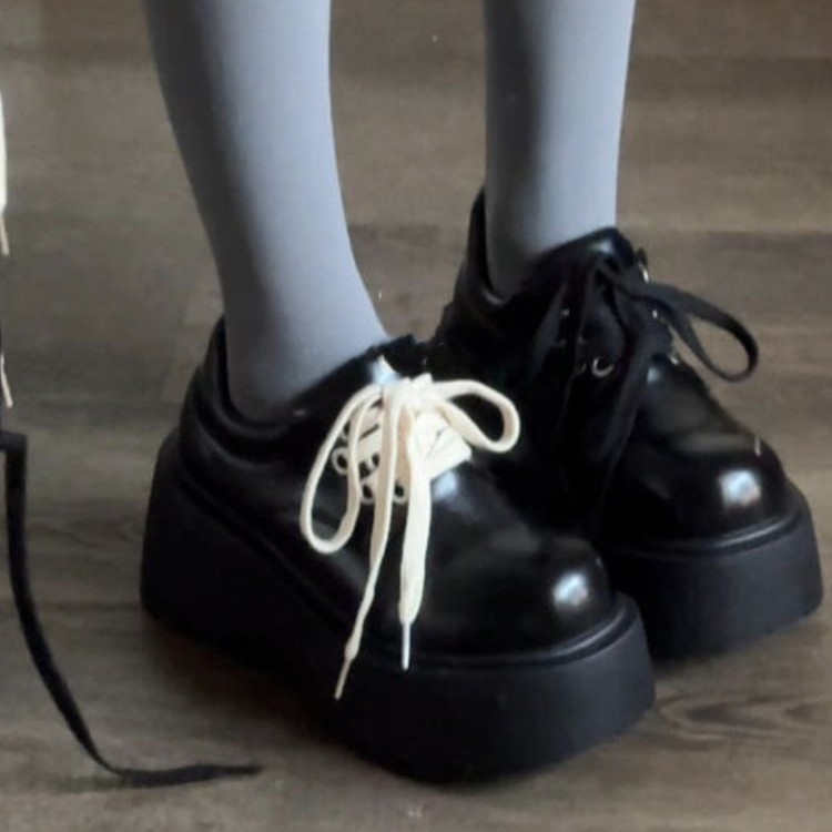Retro British Matte Black Thick Sole Increased By Lace-up Leather Shoes foto 3