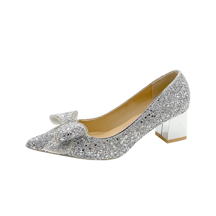 Crystal Sequins Wedding Xiuhe Chunky Heel Pointed-toe Shoes foto 4
