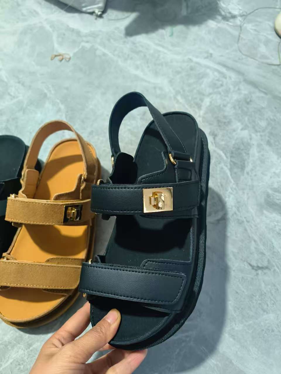 Plus Size Platform Sandals Suede Velcro Outdoor Roman Sandals Women's Shoes foto 4