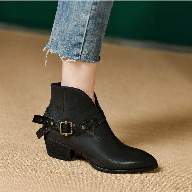 Womens Mid-heel Pointed-toe Chunky Heel Boots foto 5