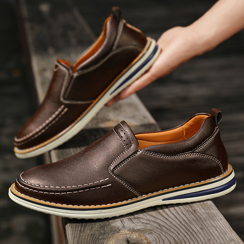 Hand-sewn Casual Leather Slip-on Bean Shoes foto 5
