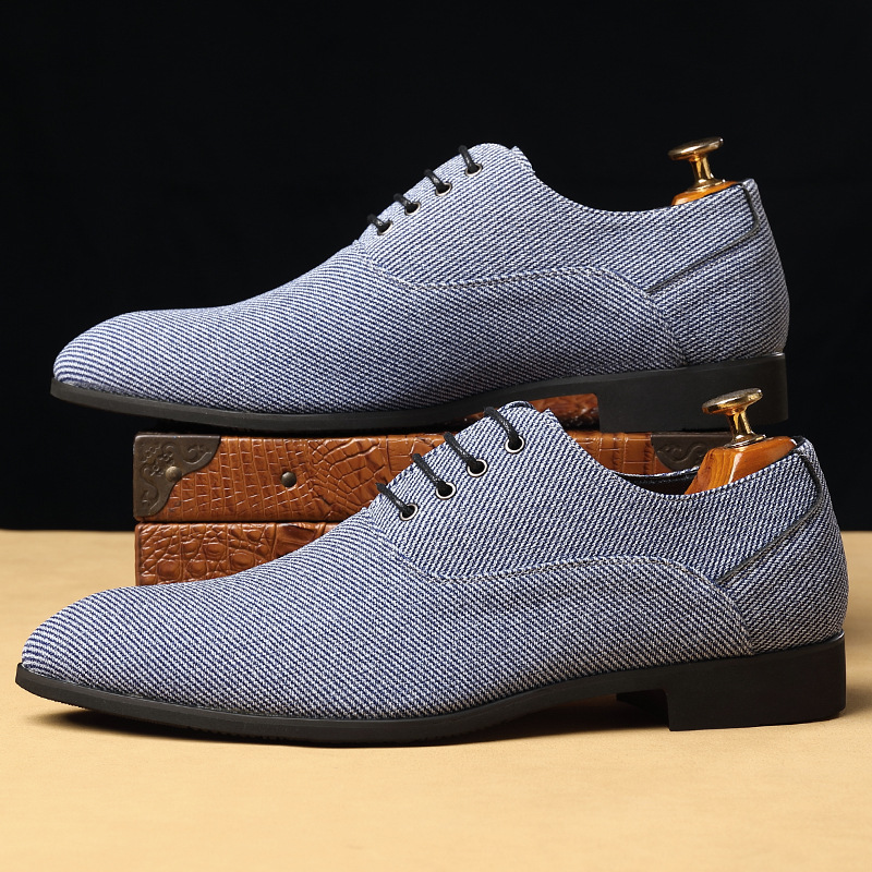 Men's Casual Leather Shoes Denim Black Bridegroom Wedding Trendy Shoes foto 2