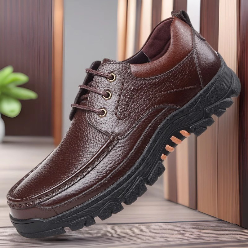 Casual Leather Shoes Men's Summer Breathable Non-stinky Feet Work Shoes foto 2