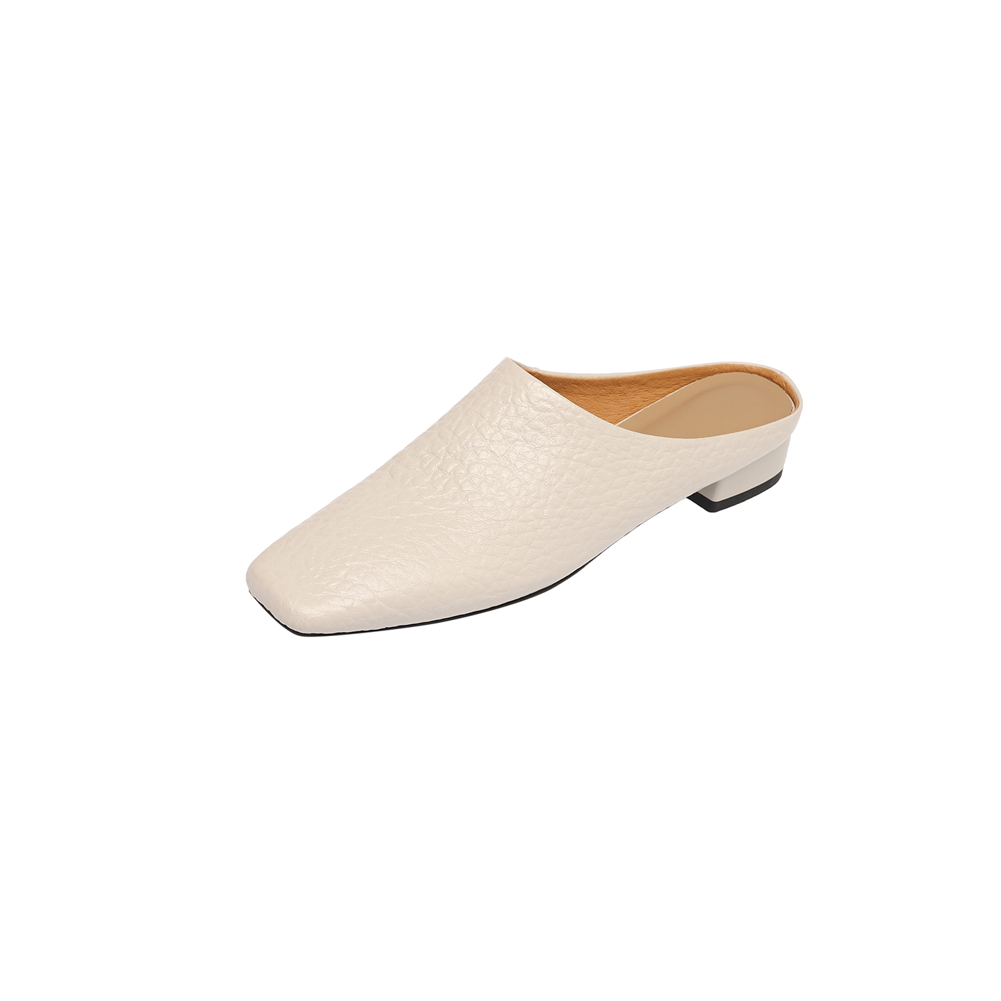 Women's Premium Full-Grain Cowhide Square Toe Mules, Low Block Heel Slip-On Backless Shoes foto 2