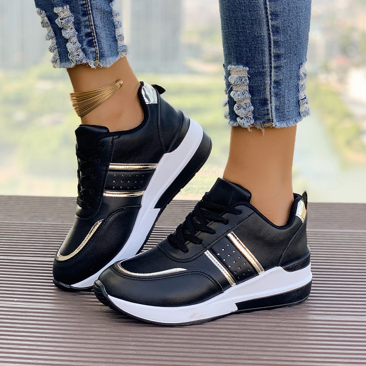 Womens Chunky-Soled Casual Fashion Sneakers foto 3
