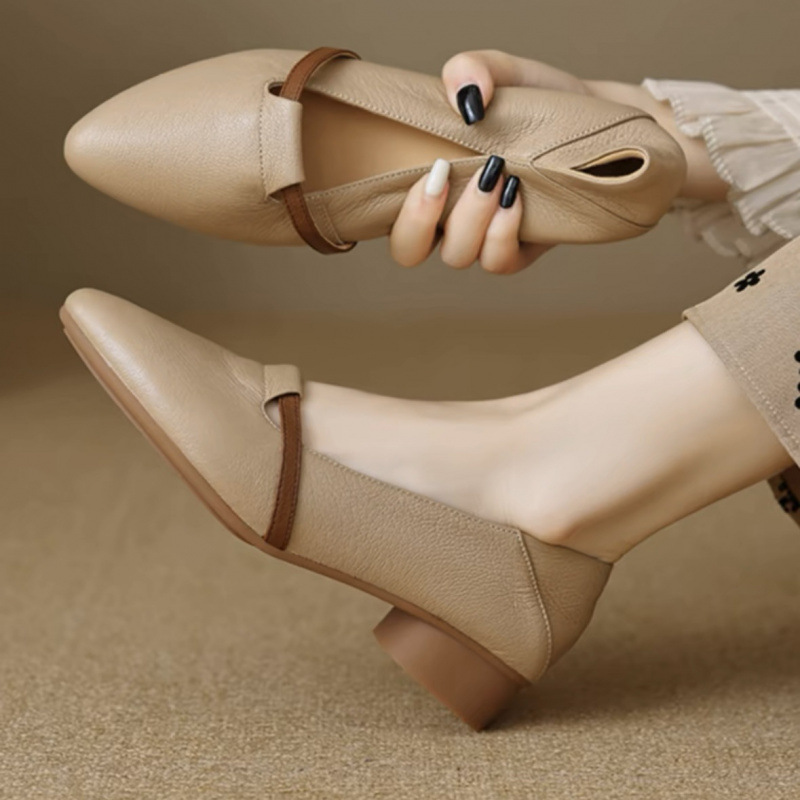 Womens French-style Suede Low-heeled Shoes