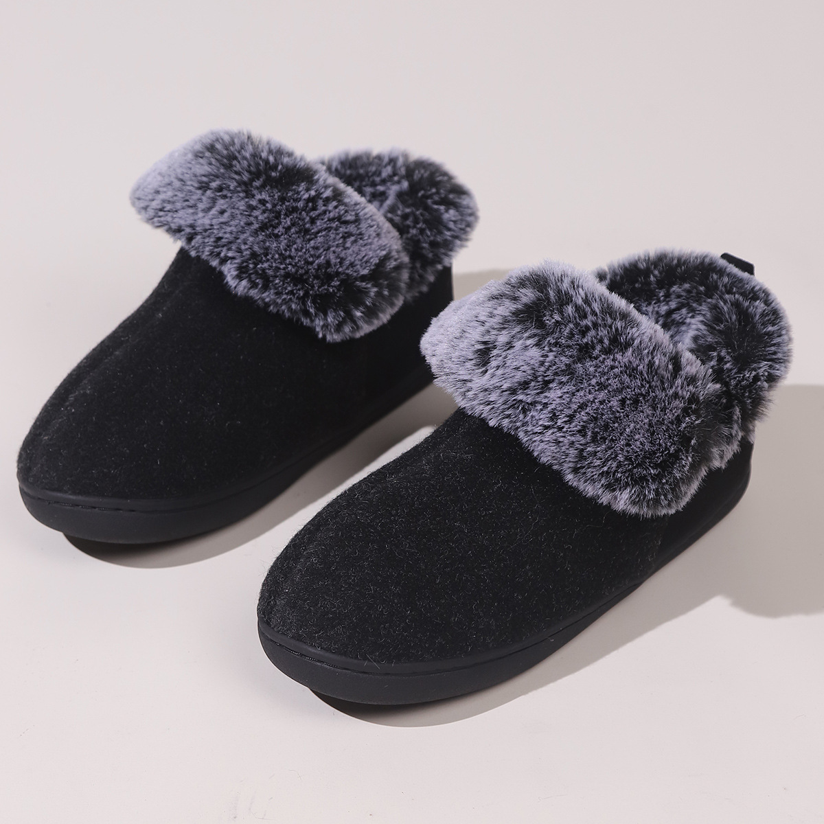 Neutral Felt Fur Collar Heel Cotton Shoes Wine Red Winter Indoor Shoes Comfortable Memory Foam foto 5