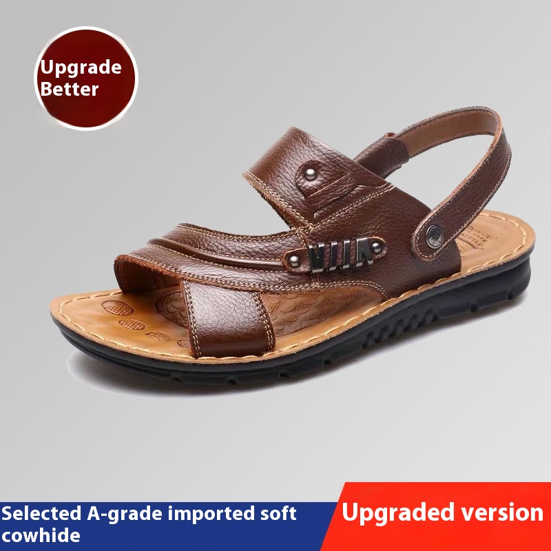 First Layer Cowhide Men's Sandals Summer Genuine Leather Sandals foto 2