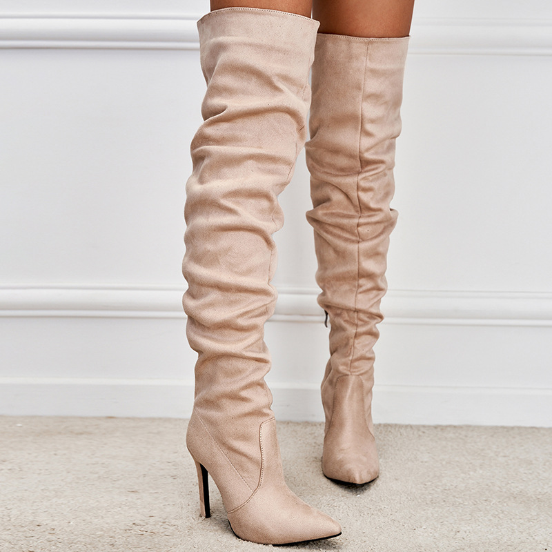 European And American Pointed Toe Suede High Zipper Stiletto Heel Boots foto 5