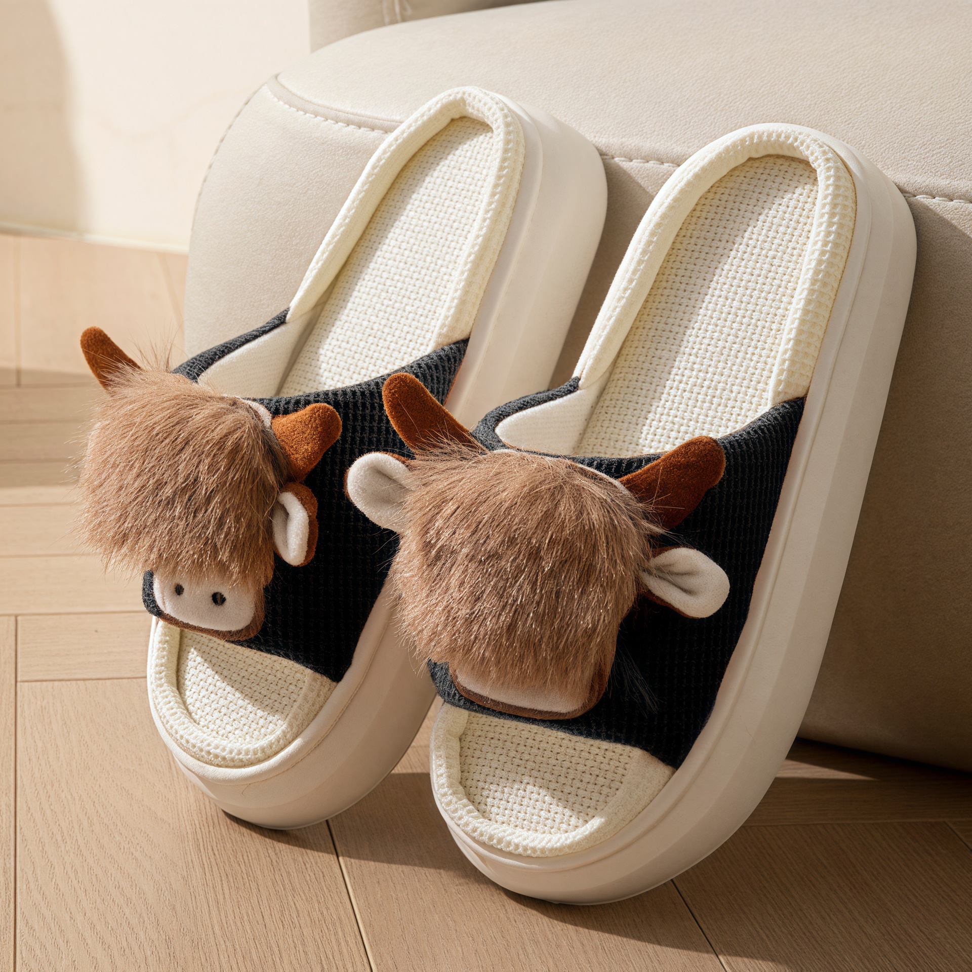 Spring And Autumn Linen Indoor Home Cartoon Eva Soft Bottom Mute Sweat-absorbent Slippers For Women foto 2