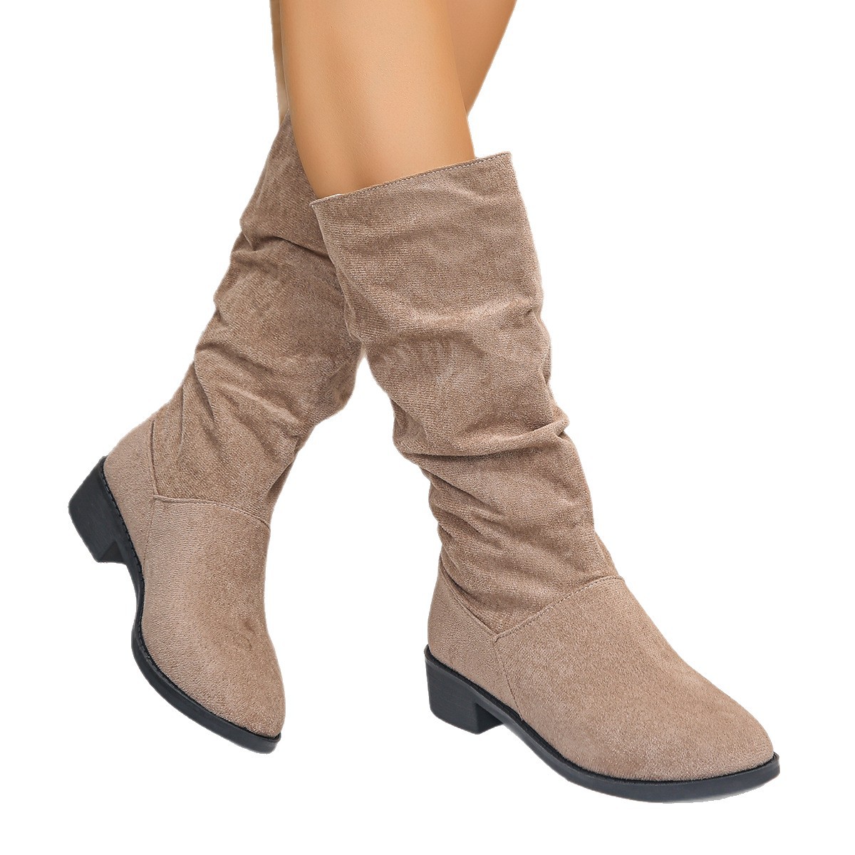 Plus Size Suede Pleated Pile Style Boots For Women Tall Knight Boots foto 3