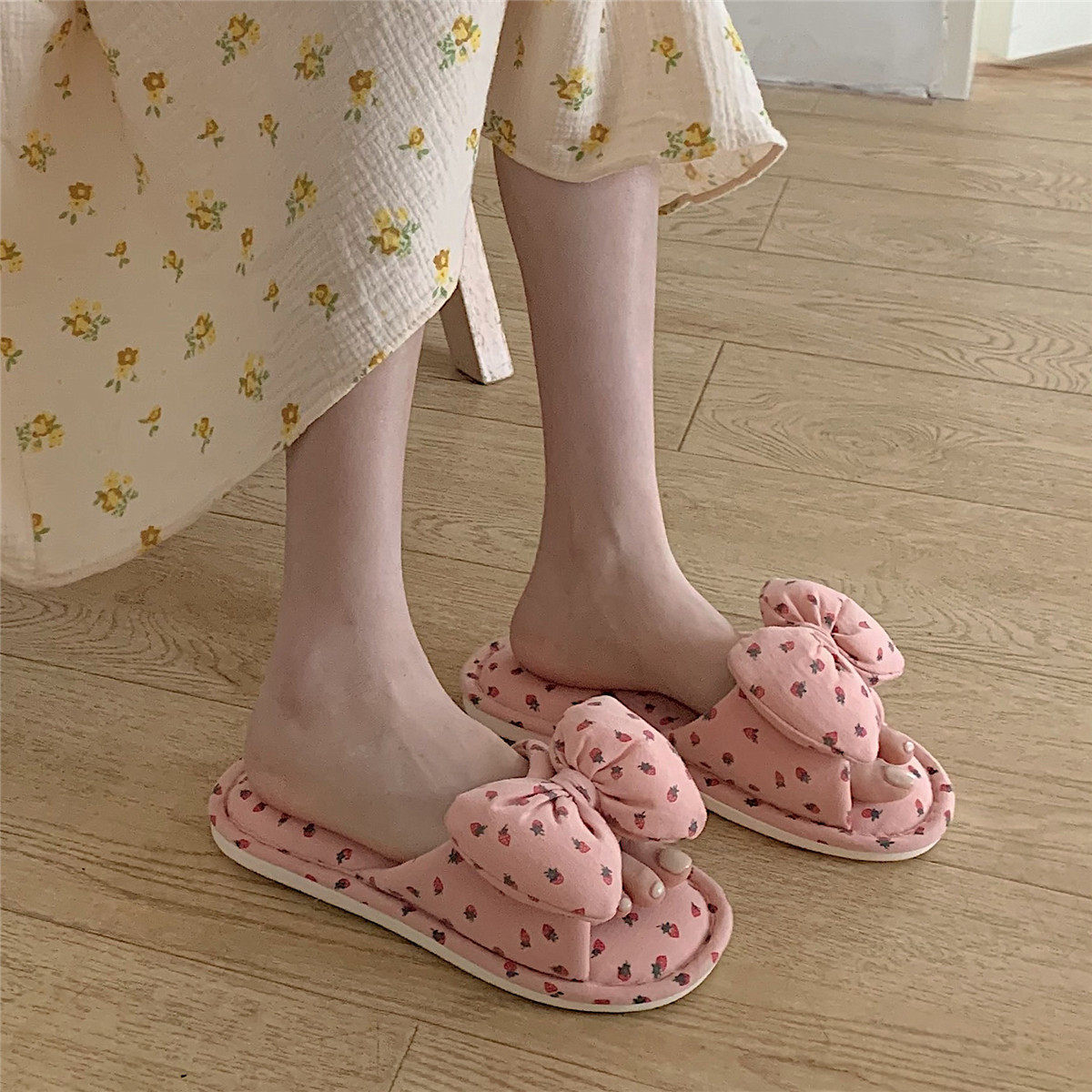 Household Sweet Bow-Knot Womens Cotton And Linen Slippers foto 5