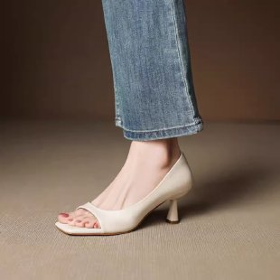 Simple One-strap Sandals Square Toe Open Toe Thin Heel Peep Toe Shoes foto 4
