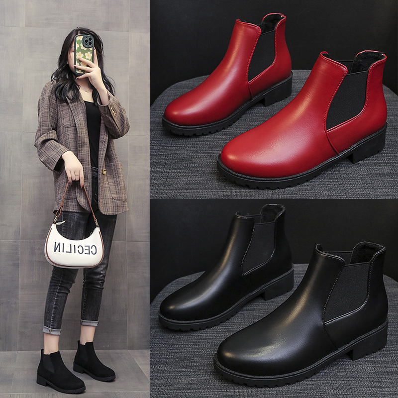 New Springautumn Red Dr Martens-style Boots With A Round Toe And Chunky Heel foto 2