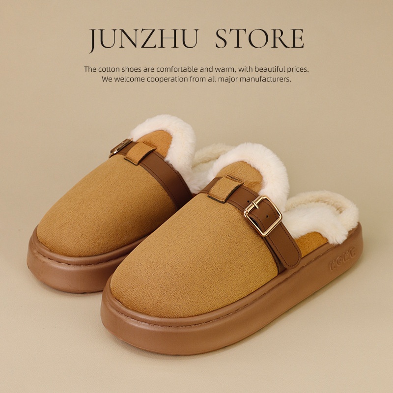 Womens AutumnWinter Indoor Plush Thick-Soled Warm Anti-Slip Cotton Slippers foto 2