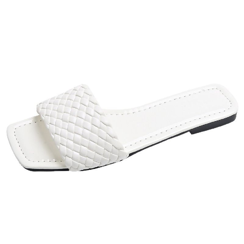 One-word Internet Celebrity Square Toe Flat Heel Women's Slippers