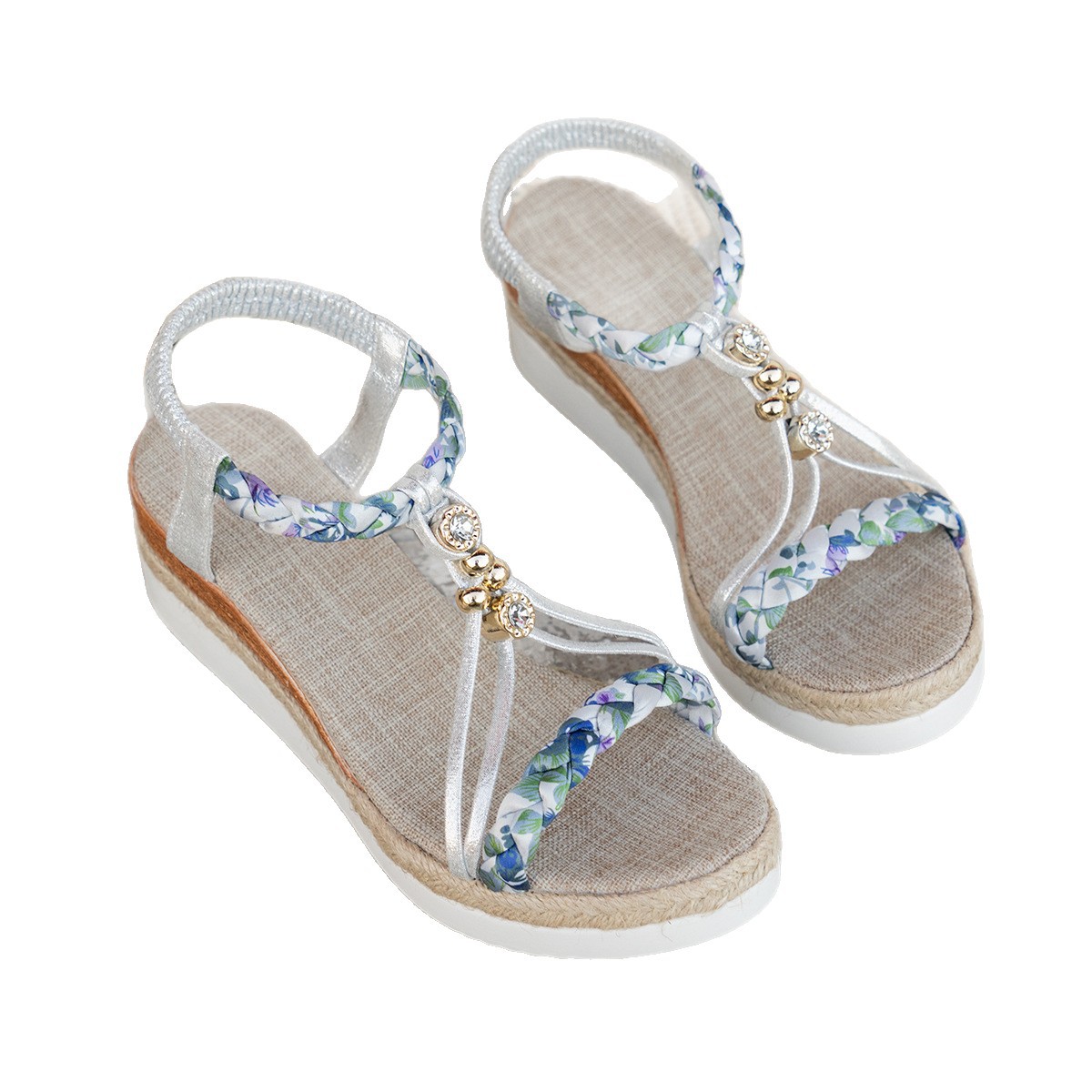 Rhinestone Ornament Wedge Stylish Beach Women's Elastic Strap Sandals foto 2