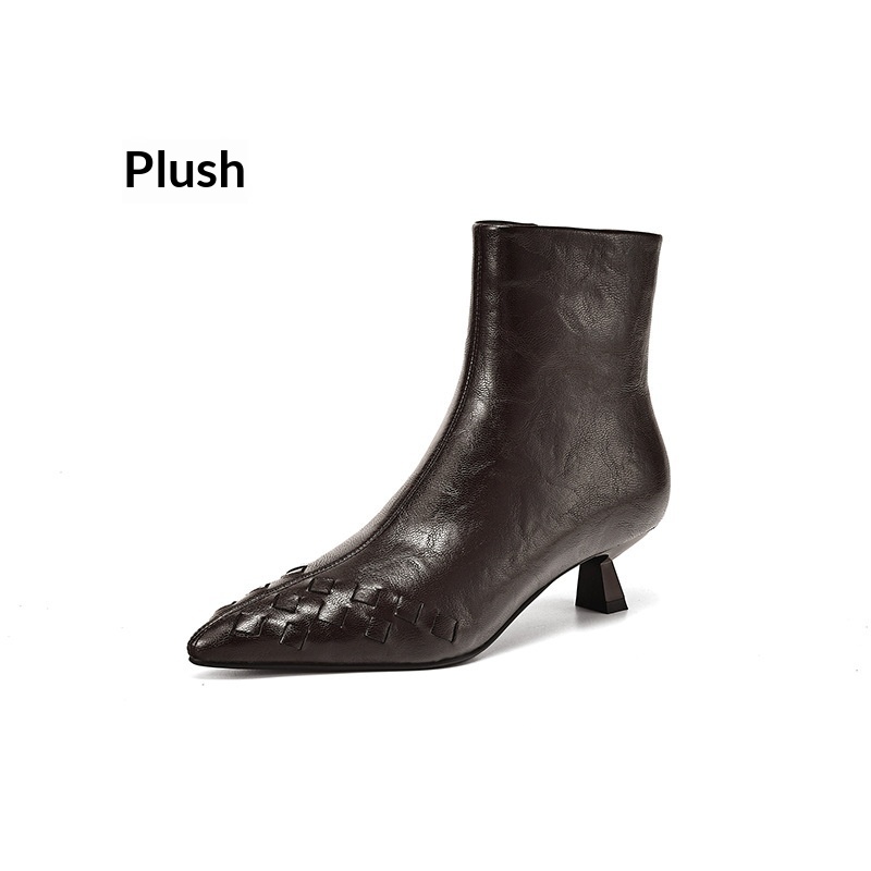 Fashionable Knit Ankle Mid-heel And Plush-lined Boots foto 5