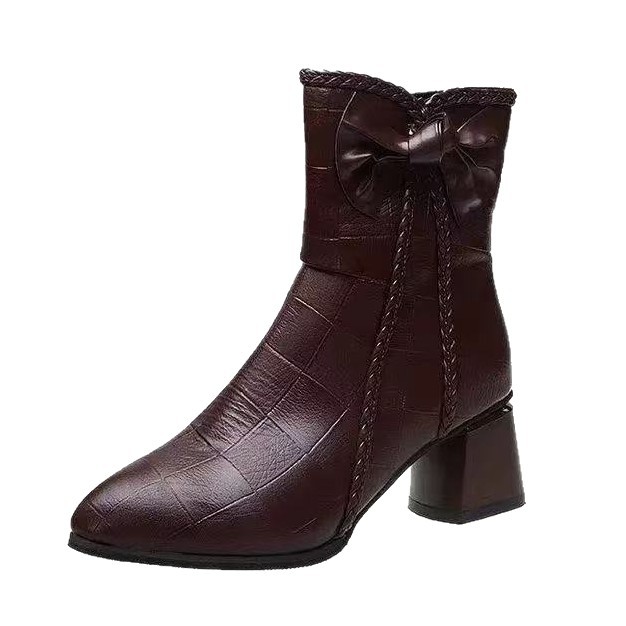 New Fallwinter Velvet Lined Fashion Leather Boots Mid Calf High Heeled Boots foto 4