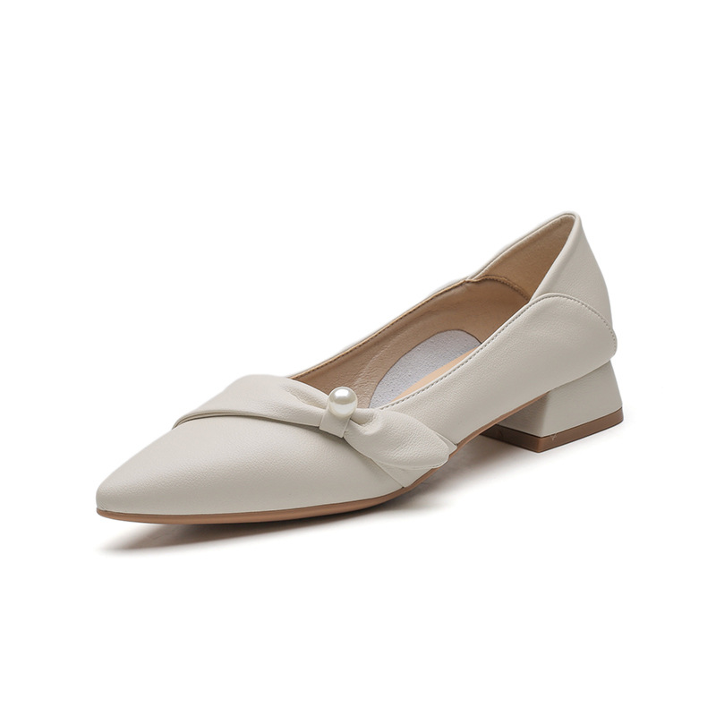 Apricot Pointed-Toe Mid-Heel Four-Season Soft Leather Comfort Shoes foto 2